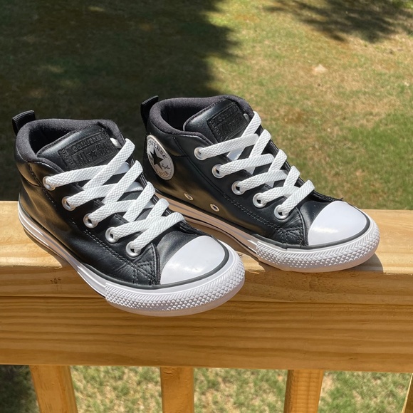 Converse Black Leather Sneakers Size 13 - Picture 2 of 16